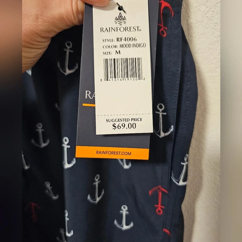 Rainforest Navy ⚓️ Anchor Swim Trunks Men's Size Medium NWT